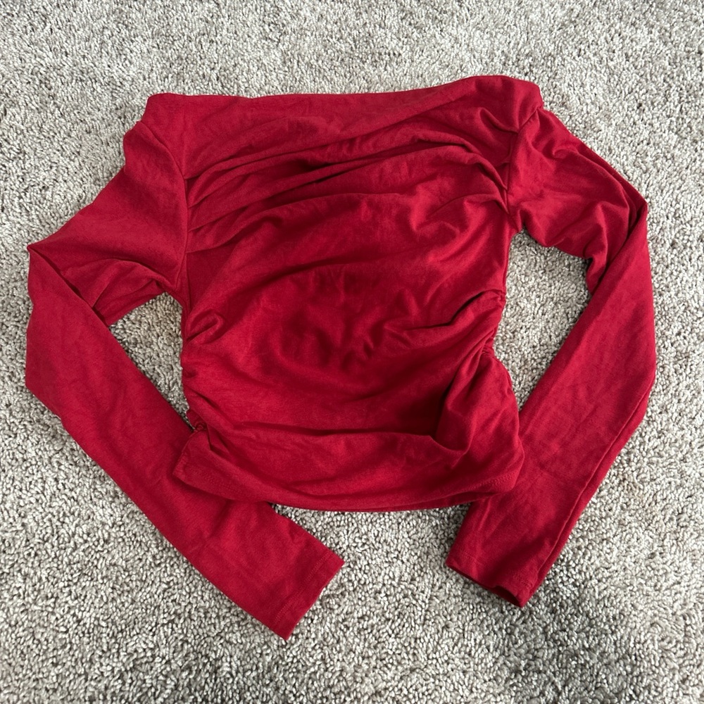 Elegant Red Long Sleeve Women's Top